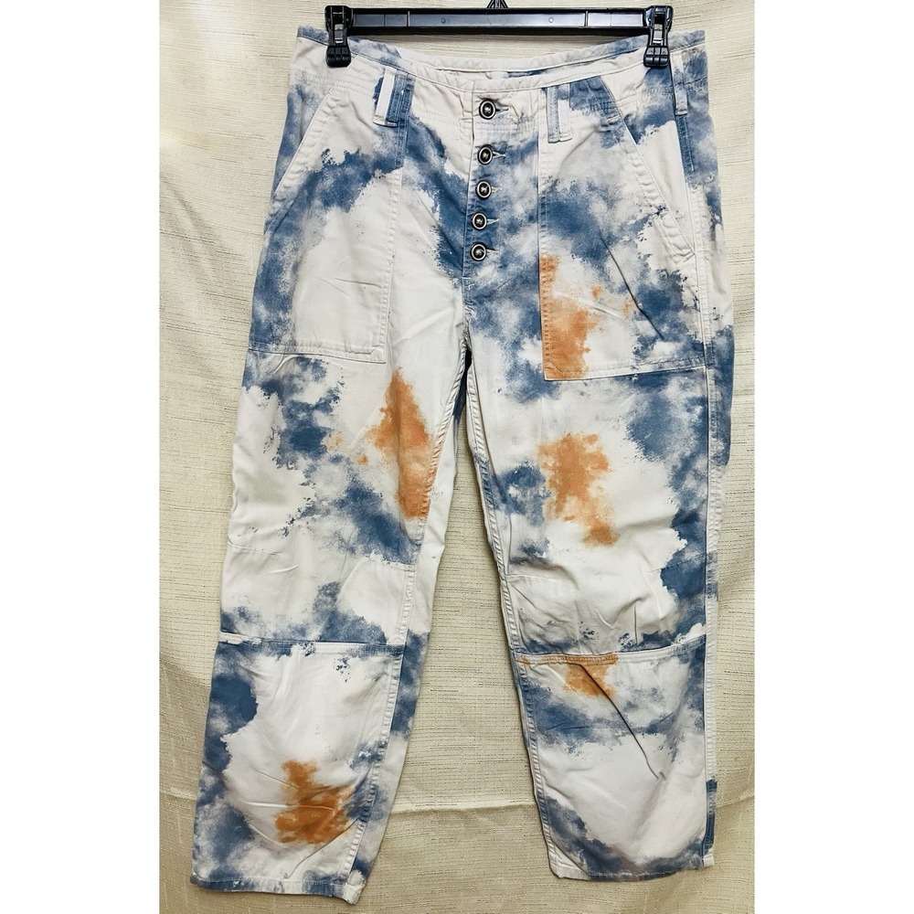 Free People Utility Pants Womens 31 White Blue Orange Excellent Tie Dye Cargo - Picture 7 of 8